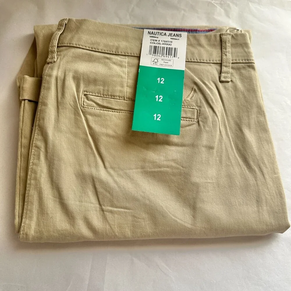 Nautica Jeans Women's Chino Pant Size 12 Khaki Stretch Relaxed Fit Ankle Length